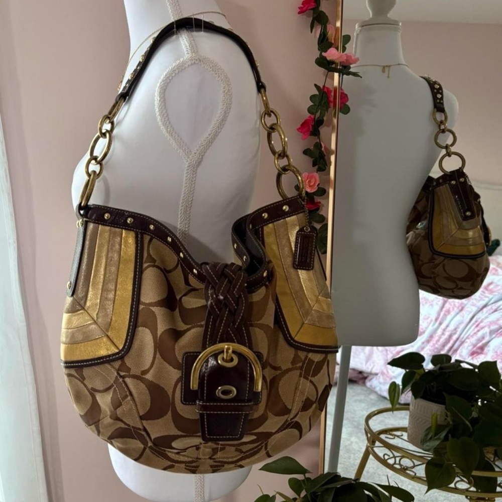 Coach Brown and Gold Shoulder Bag